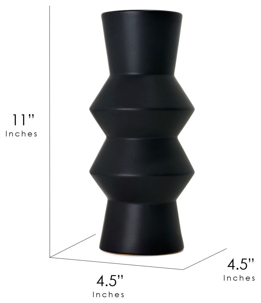 American Art Decor Contemporary Black Shaped Ceramic Vase 11"