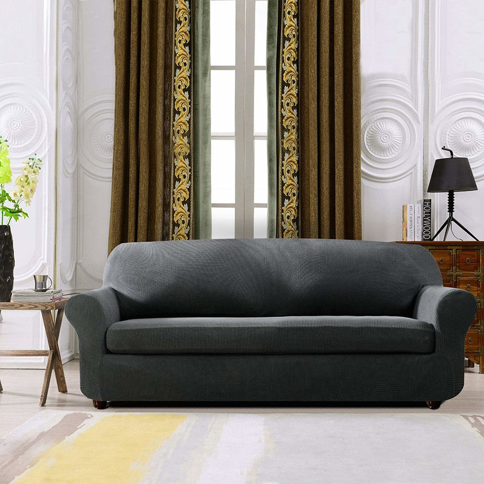 Subrtex 2-Piece Spandex Stretch Sofa Slipcover, Gray, Loveseat