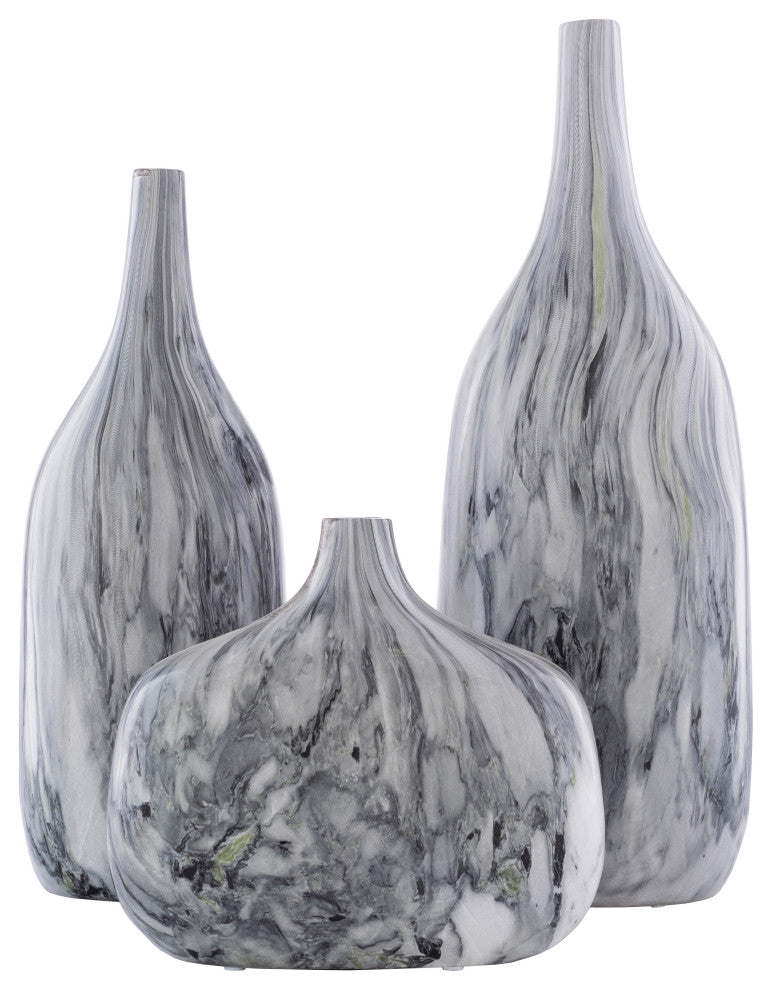 Marble Contemporary Marbled Glaze Ceramic Vases, 3-Piece Set