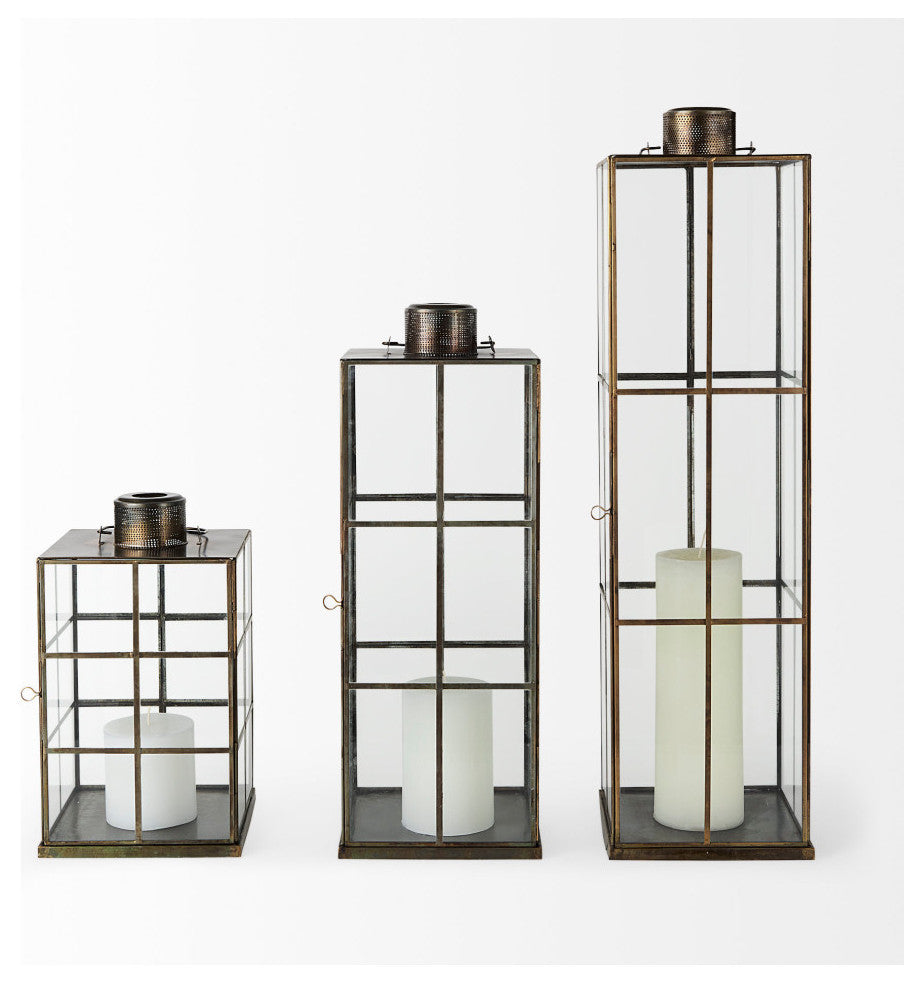 Grimwig, Small, 8Lx8Wx15H Gold Glass Lantern