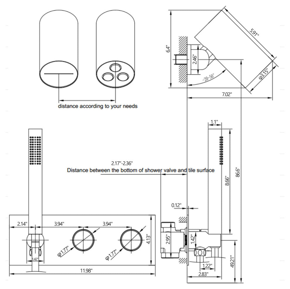 Unique Shower System With Handheld Shower, Matte Black