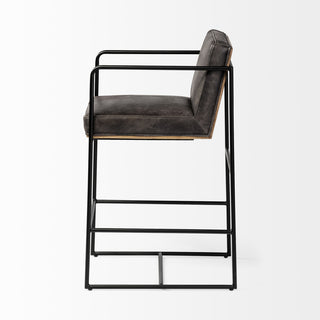 Stamford Black Leather Seat With Wood Back, Metal Frame Counter Stool
