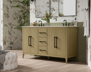 Home Living 60" Double Bathroom Vanity, Honey Brown