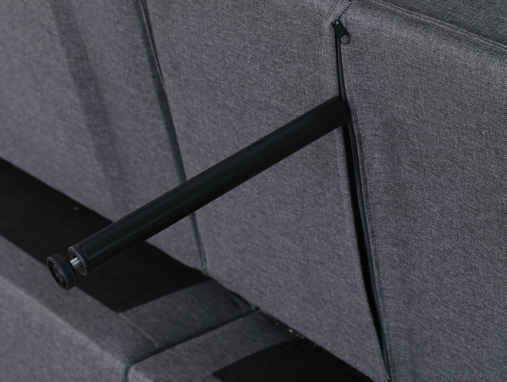Zoey Linen Convertible Sleeper Loveseat With Side Pocket, Dark Gray