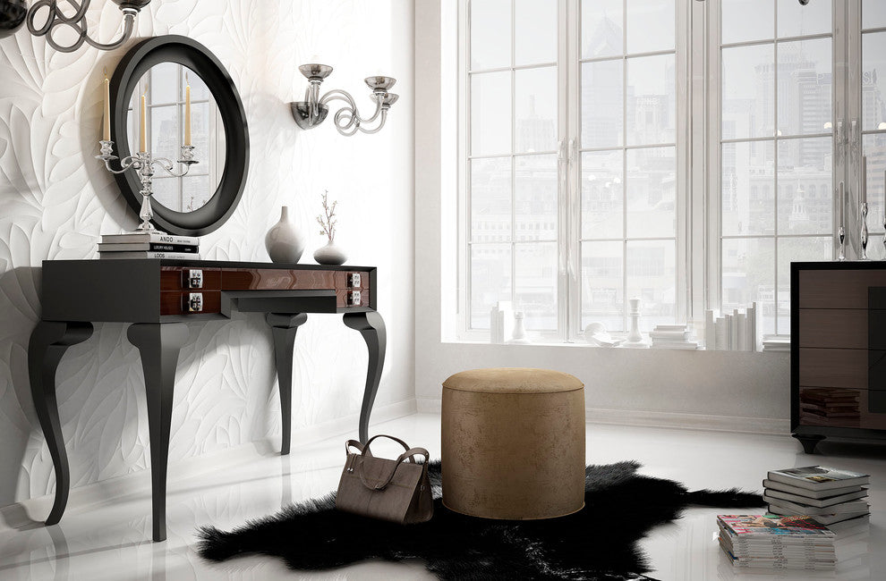 T16 Bedroom Make-up Vanity 55", Black and Brown, Glossy Finish