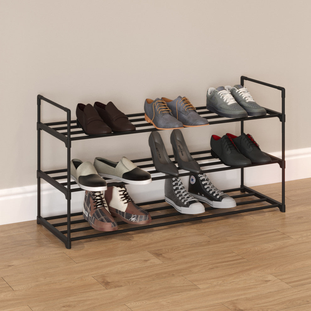 Shoe Rack 3-Tier Shoe Organizer for Closet, Bathroom, Entryway Holds 15 Pairs, Black