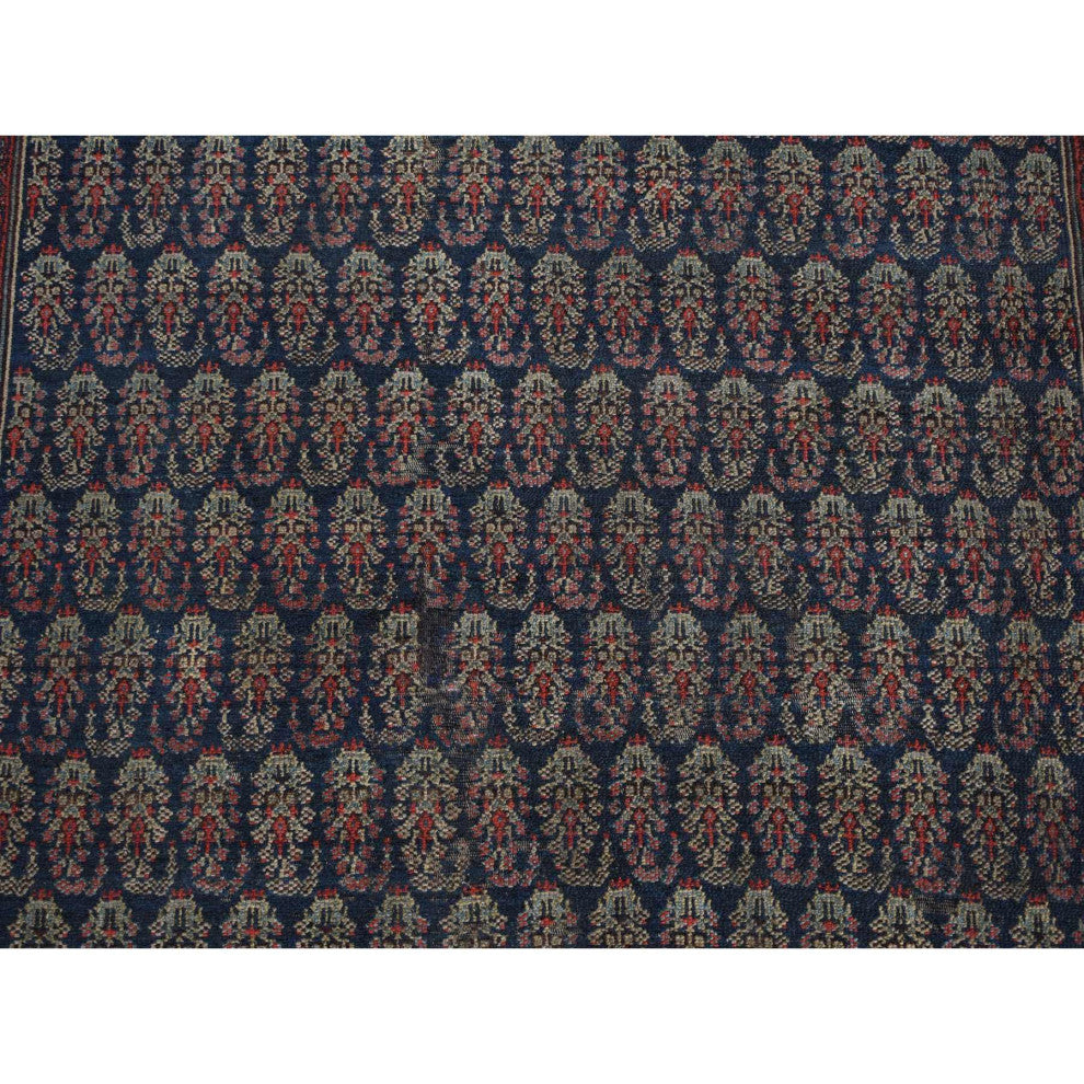 Yankees Blue, Antique Persian Senneh, Hand Knotted Pure Wool Rug, 4'x6'