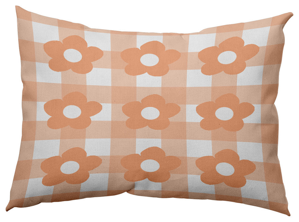 Flowers on Gingham Decorative Throw Pillow, Orange, 14"x20"