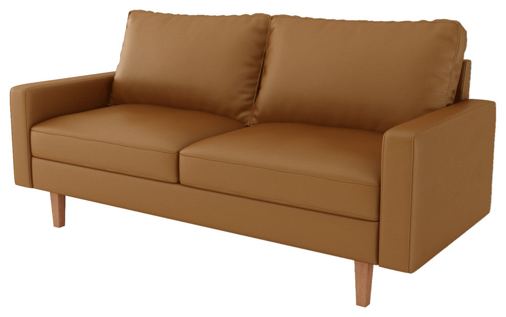 The Lucille III - Faux Leather Sofa, Tan Brown