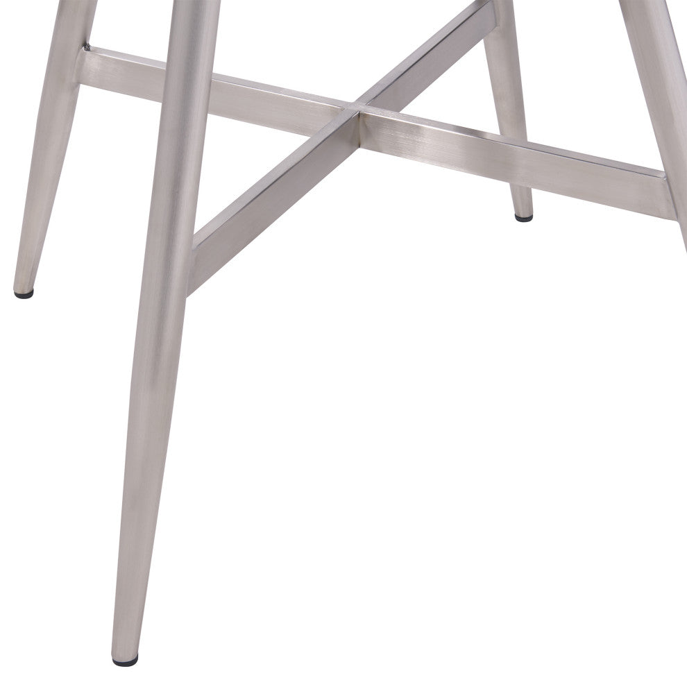 Soleil Contemporary Dining Table, Brushed Stainless Steel and Gray Walnut Top