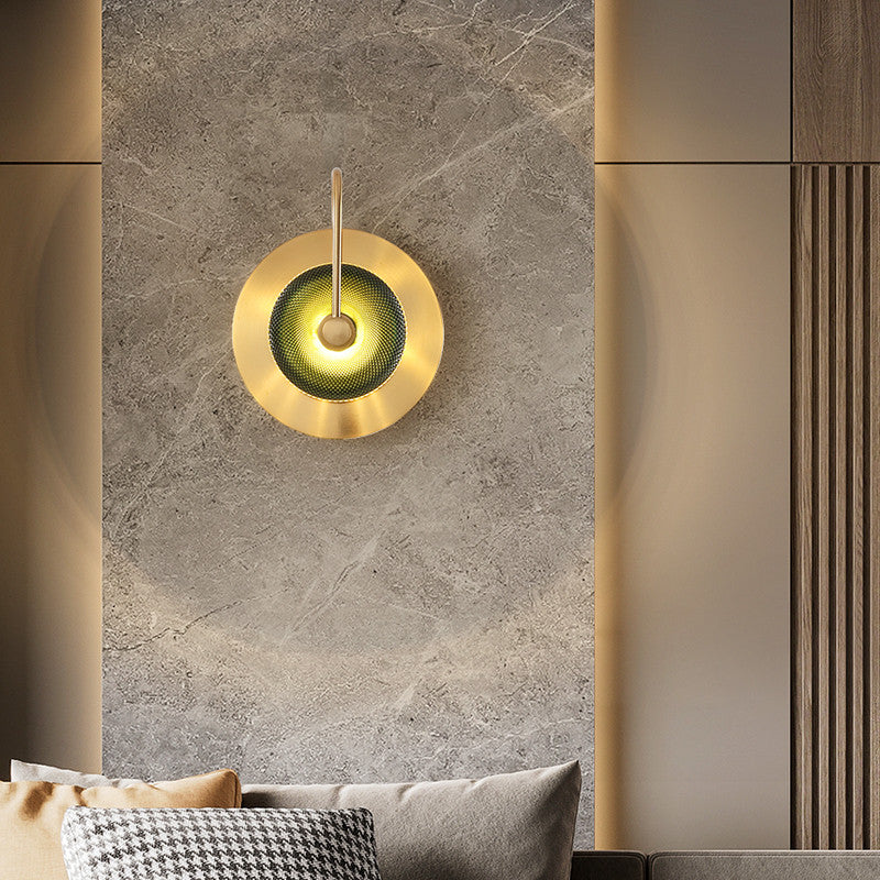 Albacete | Modern LED Industrial Style Wall Lamp, Gold + Green, 1 Light