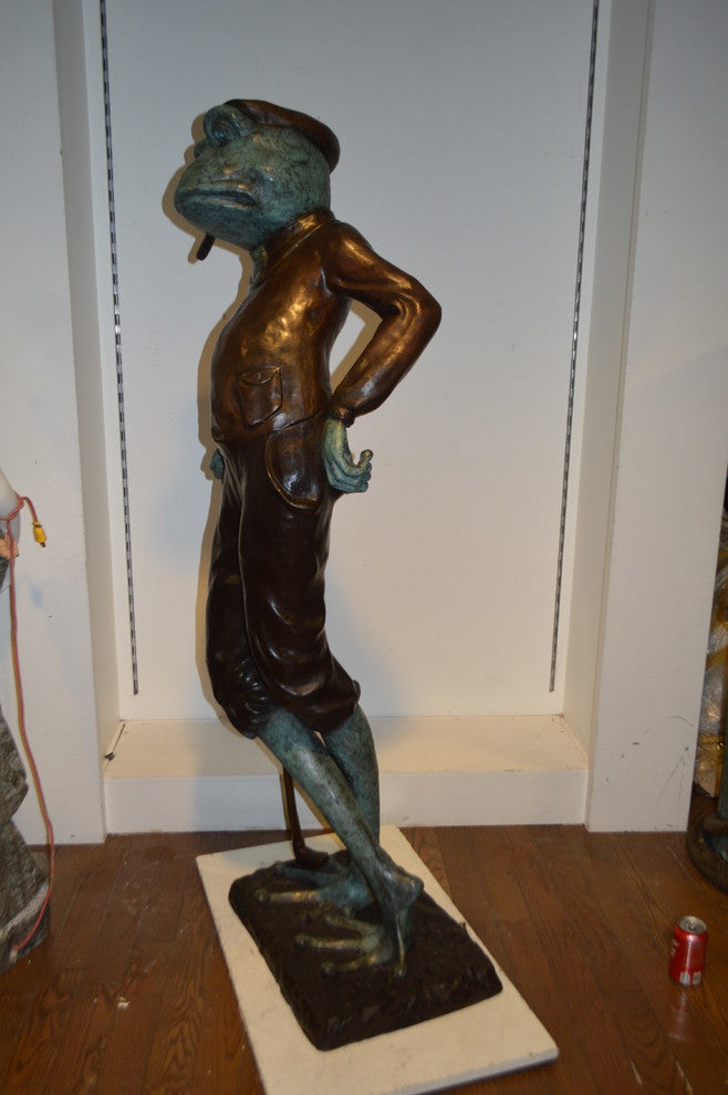 Frog With Cigar Plays Golf Bronze Statue -  Size: 24"L x 15"W x 64"H.