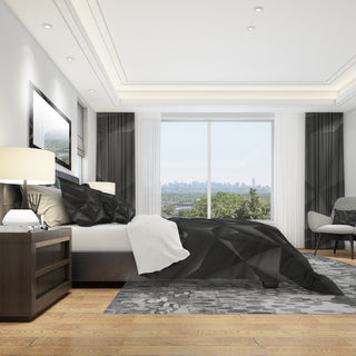 Deep Black Geometric Crumpled Modern Duvet Cover Set, King