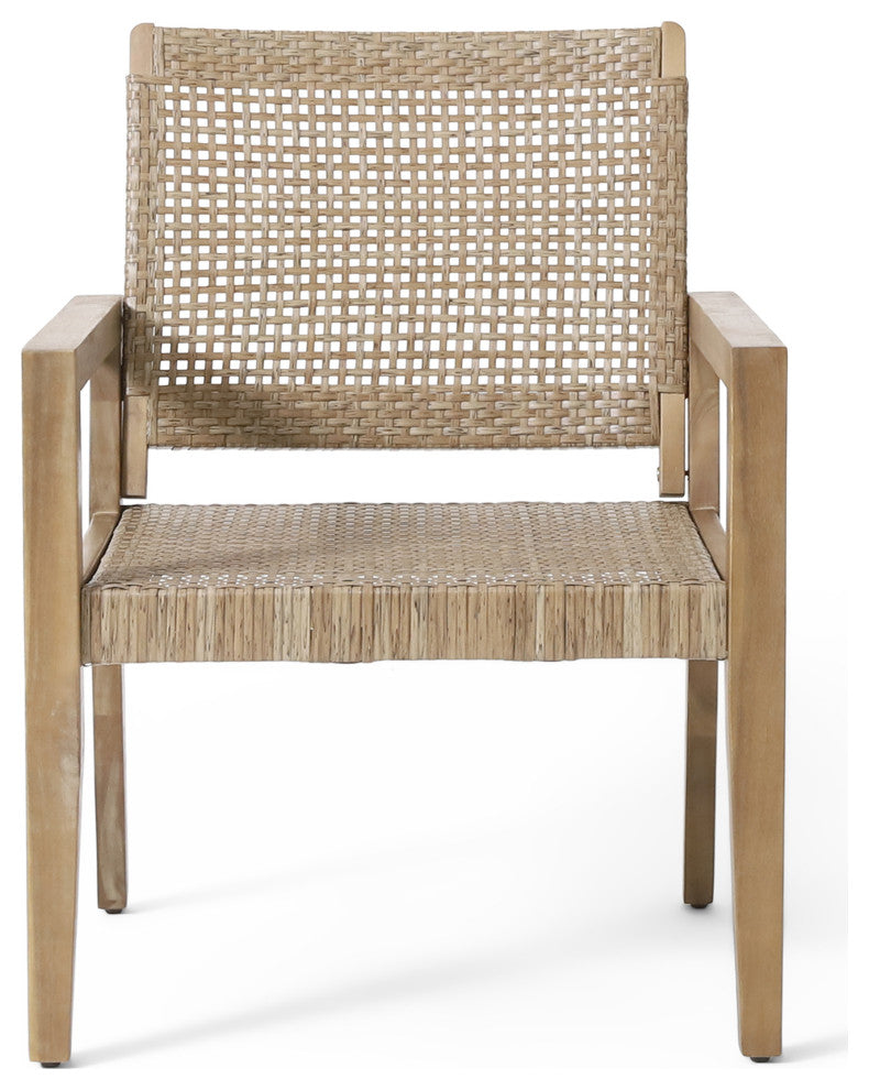 Elmcrest Outdoor Wicker and Acacia Wood 4 Seater Chat Set