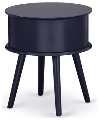 Gordon Round Night Stand End Table With Drawer, Navy Blue Finish