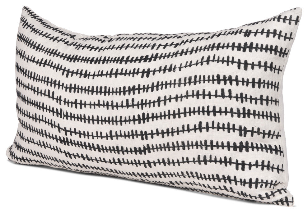 Jenna Cream With Black Print Linen Lumbar Decorative Pillow Cover