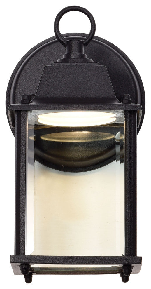 8W 3K LED Cube Lantern, Black Finish, Clear Beveled Glass
