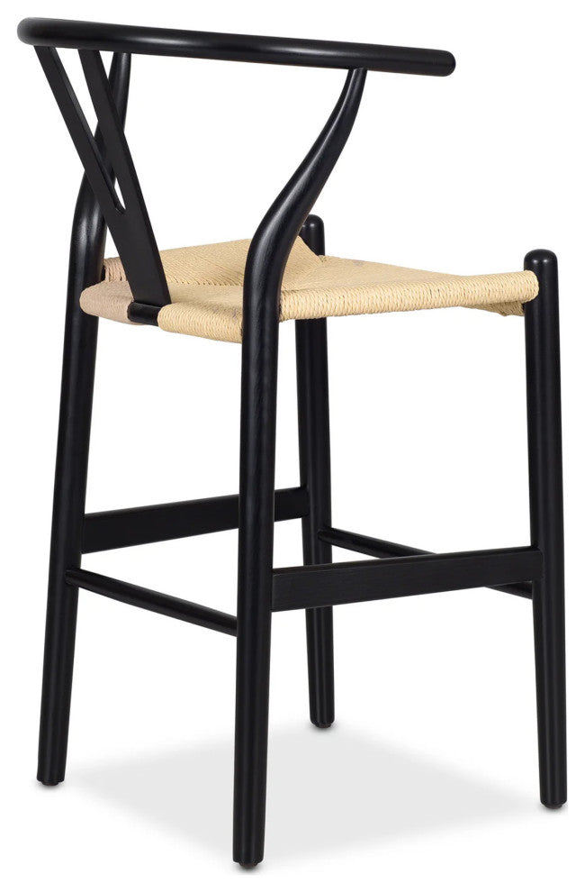 Elite Living (Single) Wishbone Solid Wood Y-Arm Counter Stool, Natural/Black