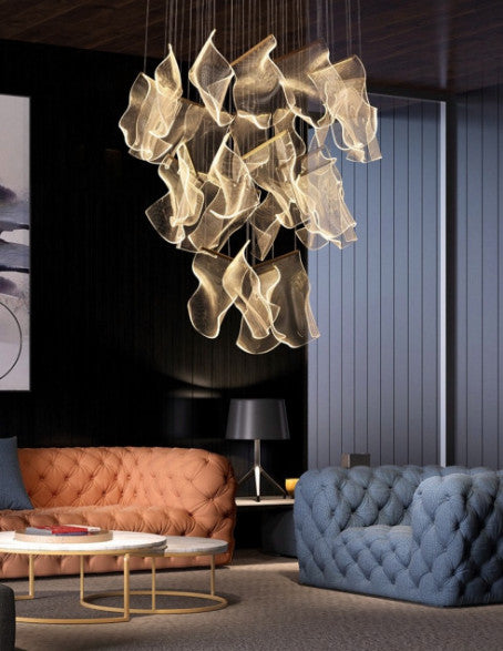 Luxury Modern Led Light Chandelier For Staircase, Gold, 8 Lights, Cool Glow