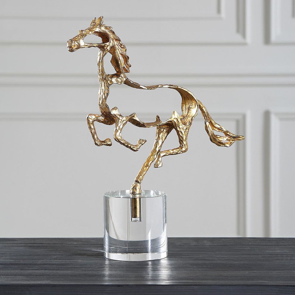 Uttermost 18146 Gallop 14-3/4" Tall Crystal and Zinc Animals - Crystal / Gold