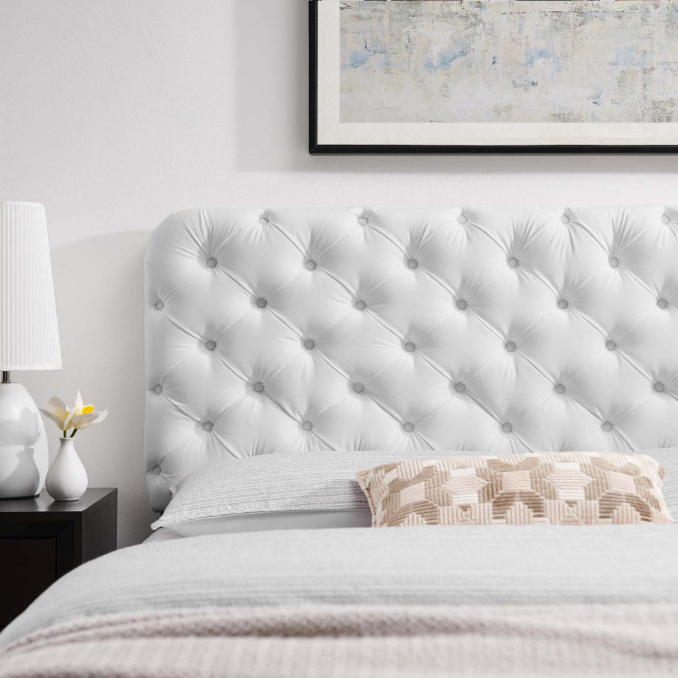 Tufted Headboard, Full Queen Size, Velvet, White, Modern Contemporary, Bedroom