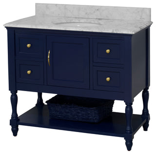 Beverly 42" Bathroom Vanity, Royal Blue, Carrara Marble