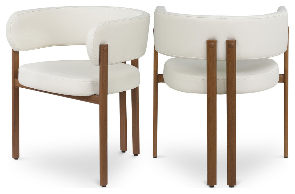 Gideon Black Faux Leather Dining Chair (Set of 2), Cream, Walnut Finish