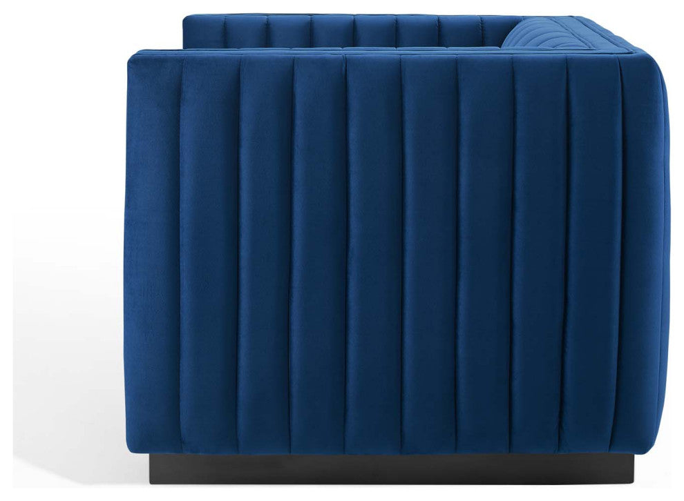 Tufted Armchair Accent Chair, Velvet, Blue Navy, Modern, Lounge Hospitality