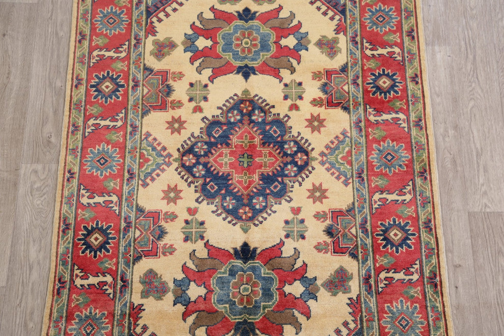 Kazak Oriental Pakistani Traditional Hand-Knotted Area Rug, Beige, 6'1"x4'0