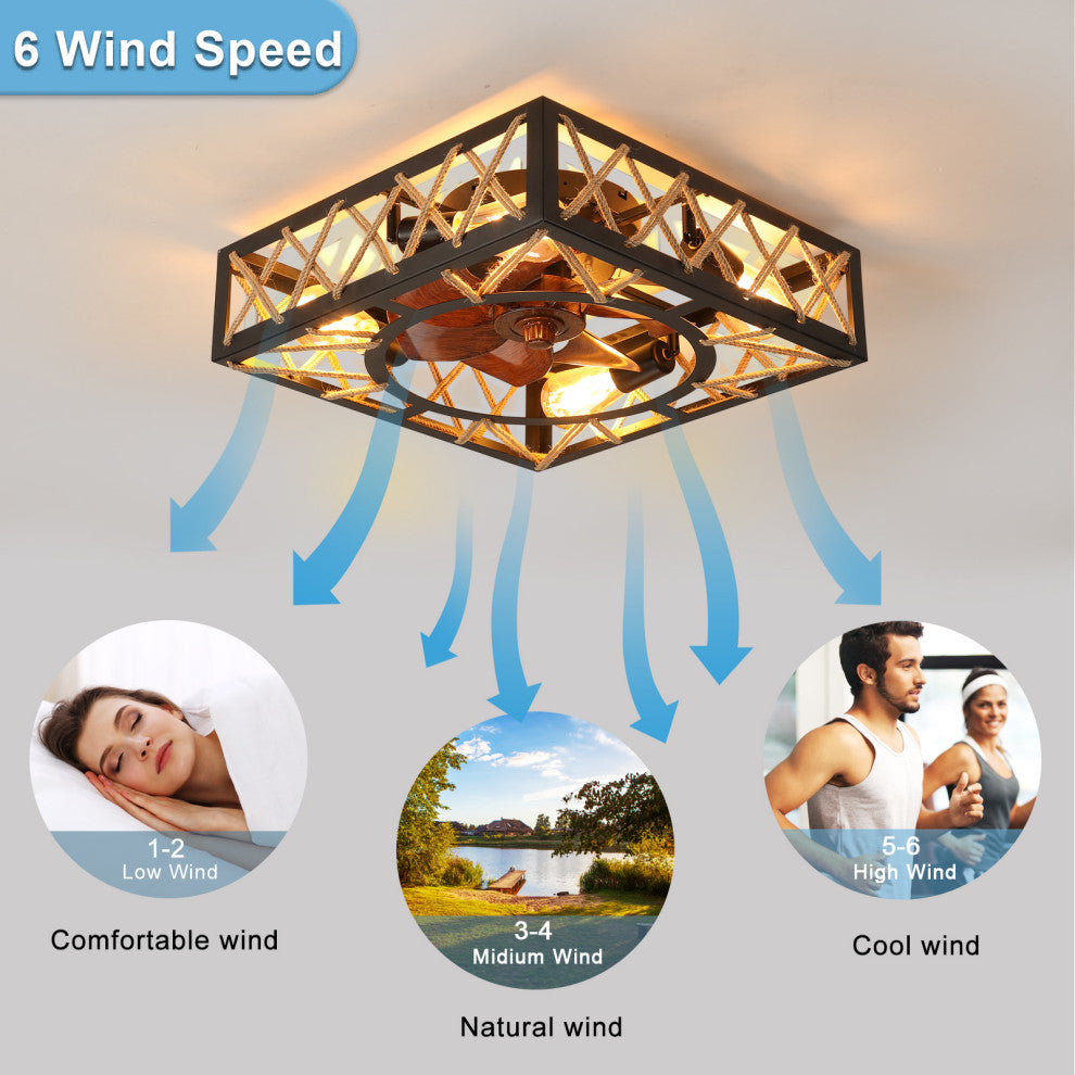 18 in. W x 6 in. H Iron Ceiling Fan in Black with LED Lights