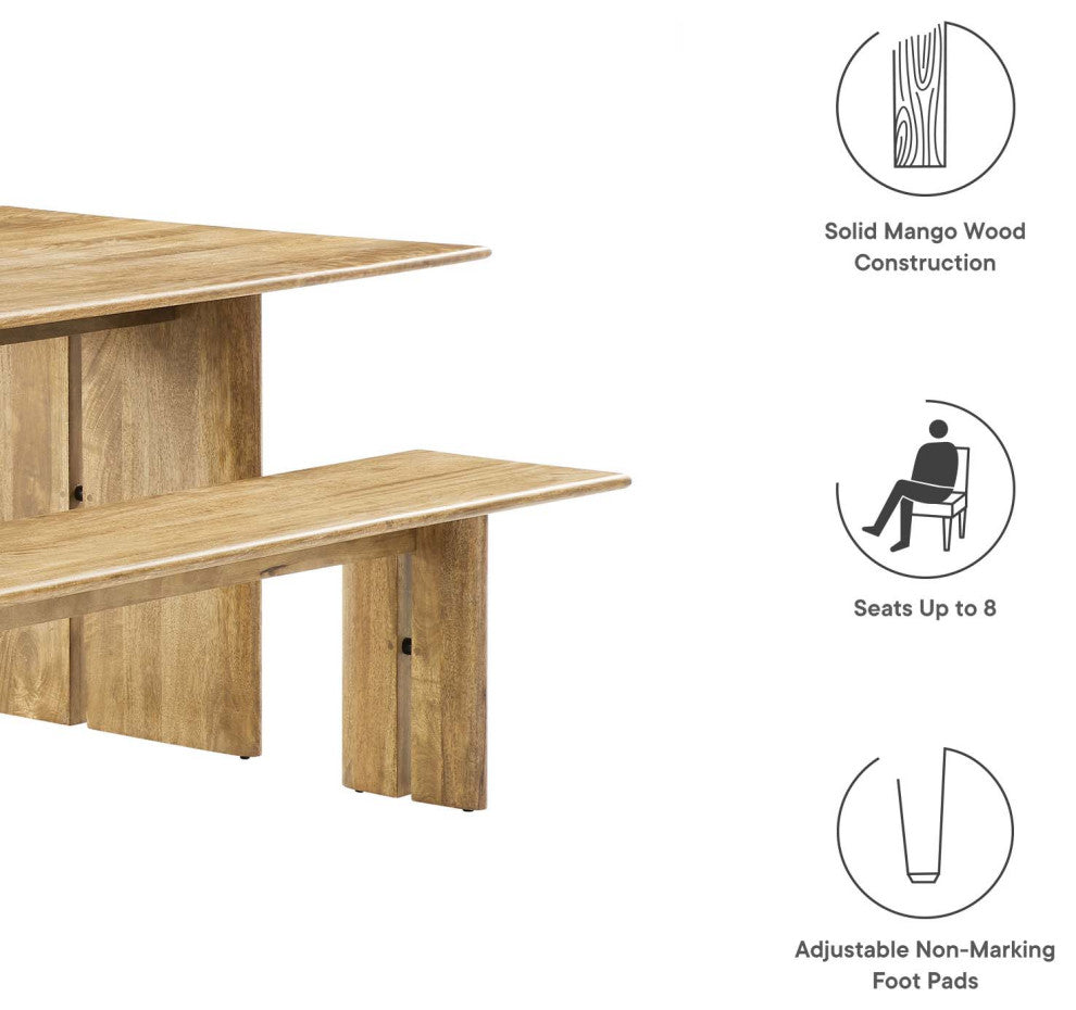 Amistad 86" Wood Dining Table and Bench 2 Piece Set - Oak