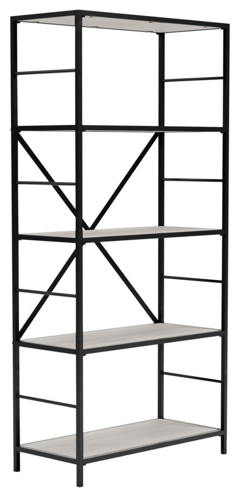 Gem 63 Inch Freestanding Bookcase, 4 Wood Shelves, Open Black Metal Frame