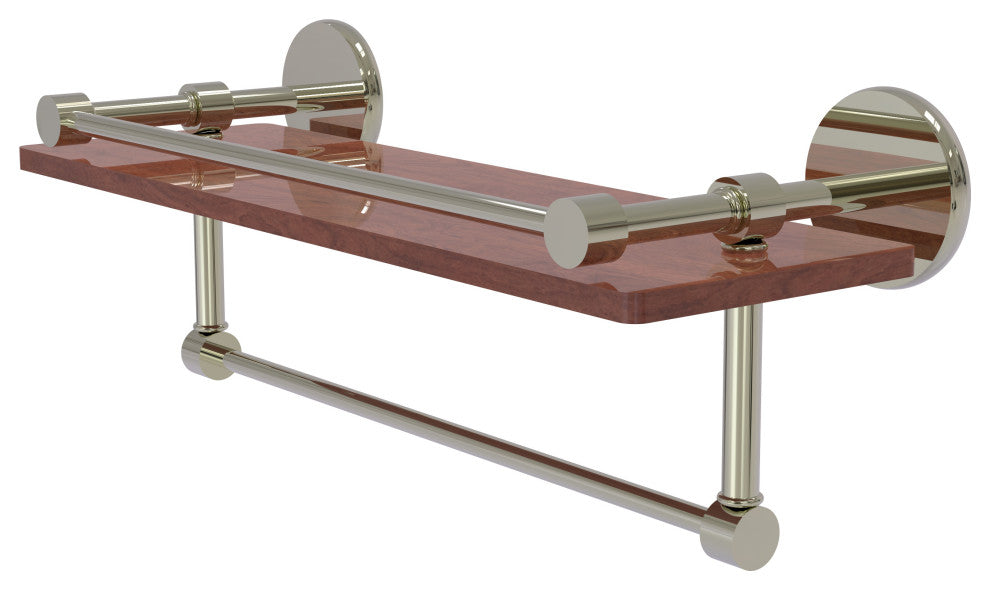 Prestige Skyline 16" Wood Shelf, Gallery Rail and Towel Bar, Polished Nickel