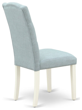 5Pc Dining Set, Square Table, Four Parson Chairs, Baby Blue Fabric, Linen White