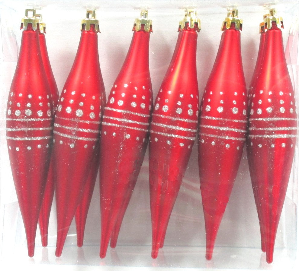Red And Silver Finial Ornament With Dot Design 12-Pack
