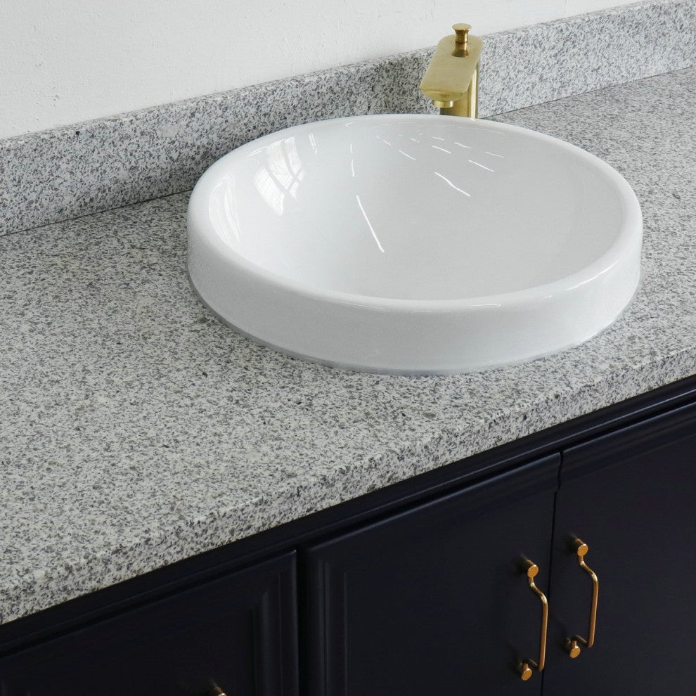 49" Single Sink Vanity, Blue Finish With Gray Granite and Round Sink