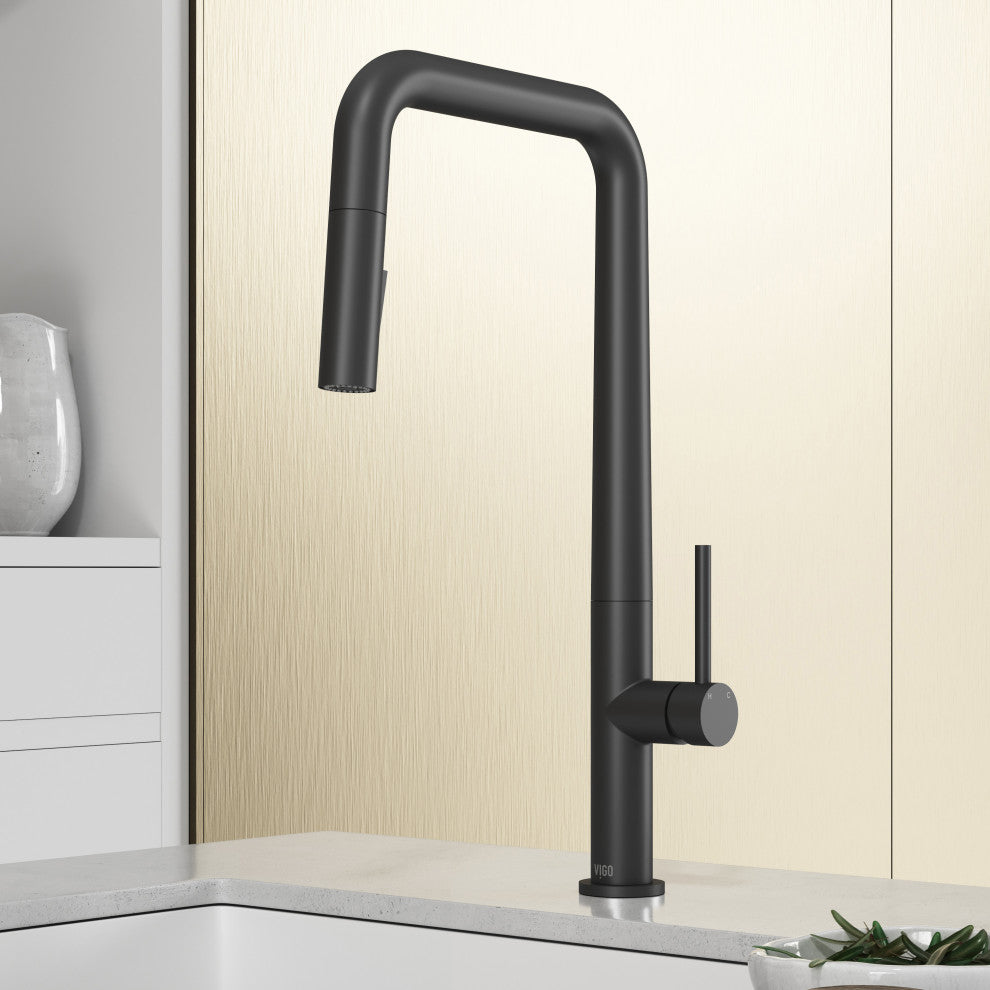 VIGO Parsons 18" H Single Handle Pull-Down Sprayer Kitchen Faucet, Matte Black, Without Extras