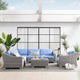 Lounge Sectional Sofa Chair Table Set, Rattan, Wicker, Gray Blue, Outdoor