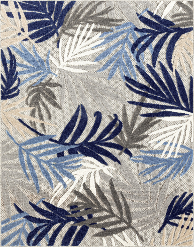 Oaks Modern Floral Area Rug, Blue & Gray, 5'3" X 7'3"