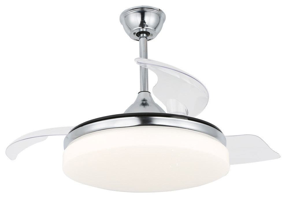 42" Reversible Ceiling Fan with Retractable Blade and Led Light 36W, Chrome, 42"