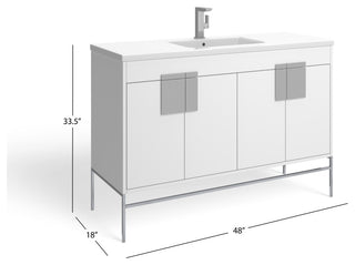 Lockhart Bath Vanity, White, 48", Polished Chrome Hardware, Single Sink, Freestanding