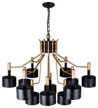 Corna 12 Light Down Chandelier With Matte Black & Satin Gold Finish