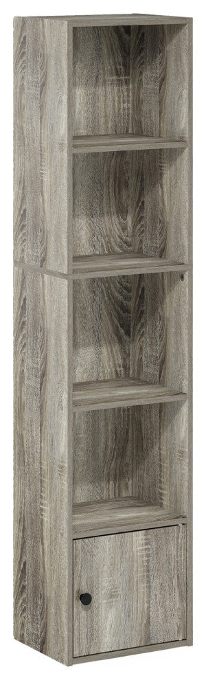 Furinno Luder 5-Tier Shelf Bookcase With 1 Door Storage Cabinet French Oak