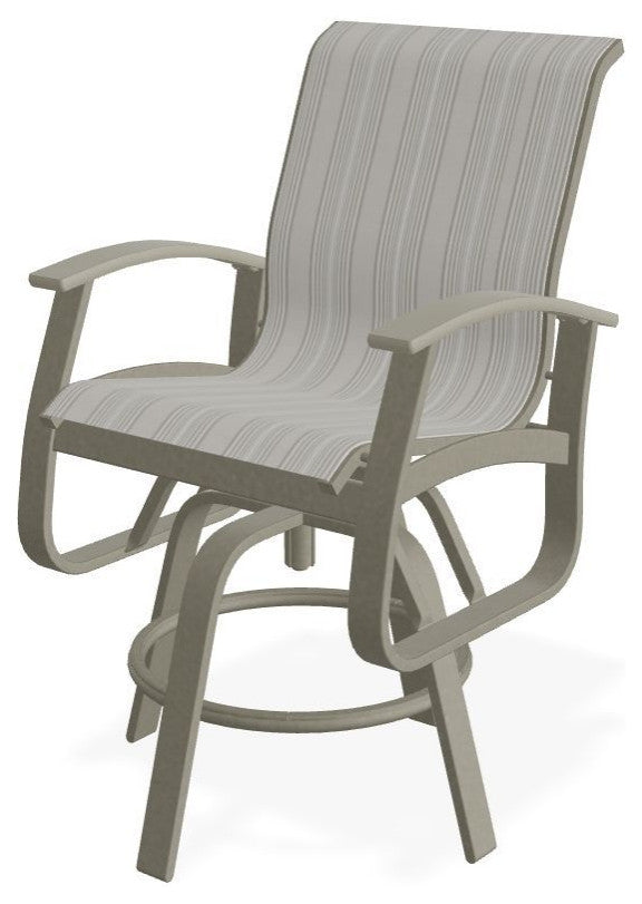 Belle Isle Sling Balcony Height Outdoor Swivel Chair, Harbor/Storm