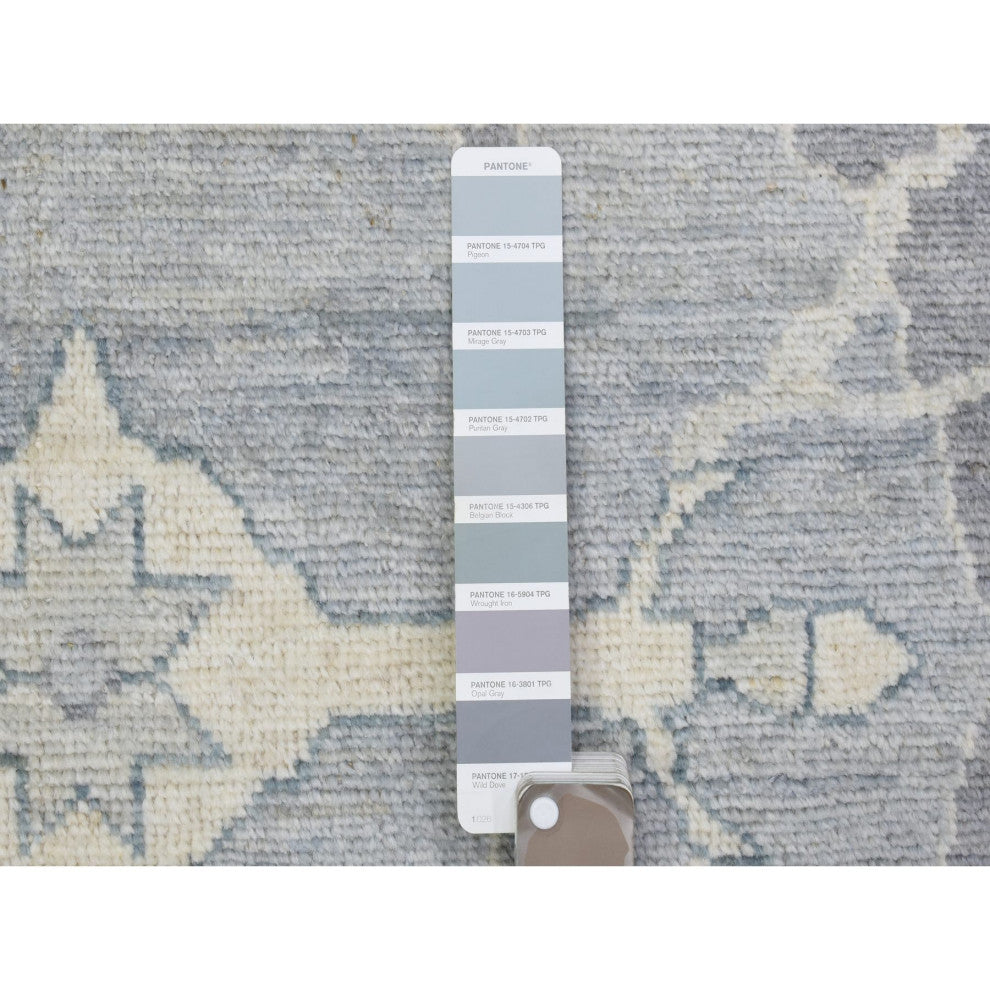 Gray Afghan Oushak Flowing Open Design Hand Knotted Pure Wool Rug, 10'2"x13'10"