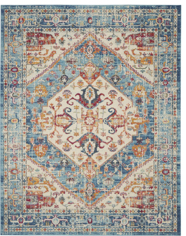 8 x 10 Ivory and Light Blue Distressed Area Rug
