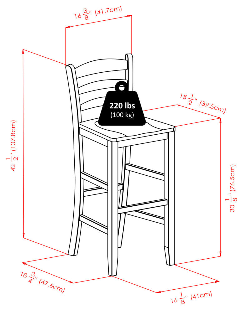 Parkland 3-Piece High Table With 29" Ladder Back Stool