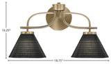 Cavella 2-Light Bath Bar, New Age Brass, 7" Black Matrix Glass