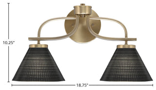 Cavella 2-Light Bath Bar, New Age Brass, 7" Black Matrix Glass