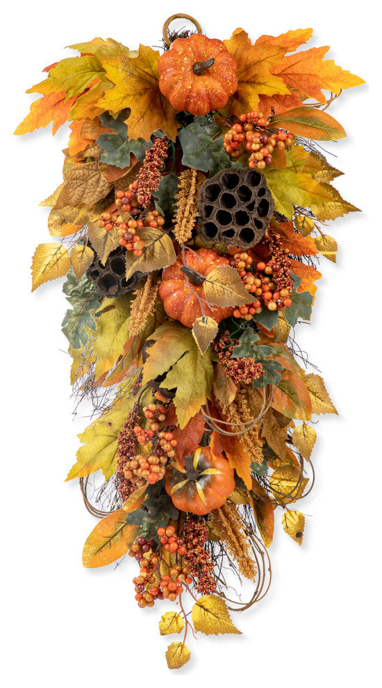25"H Fall Pumpkin Leaf Swag